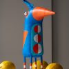 Blue Handmade Decorative Bird Sculpture Contemporary Naive Art Object