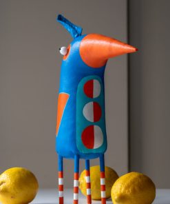 Blue Handmade Decorative Bird Sculpture Contemporary Naive Art Object