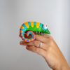 Handmade and hand painted Chameleon Brooch Unique Art Jewelry