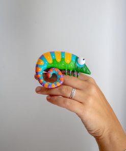 Handmade and hand painted Chameleon Brooch Unique Art Jewelry