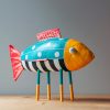 Big Fish on Four Legs Handmade Whimsical Textile Art Sculpture