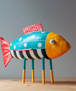 Big Fish on Four Legs Handmade Whimsical Textile Art Sculpture