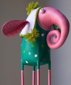 Handmade Elephant in the Knitted Hat Interior Sculpture