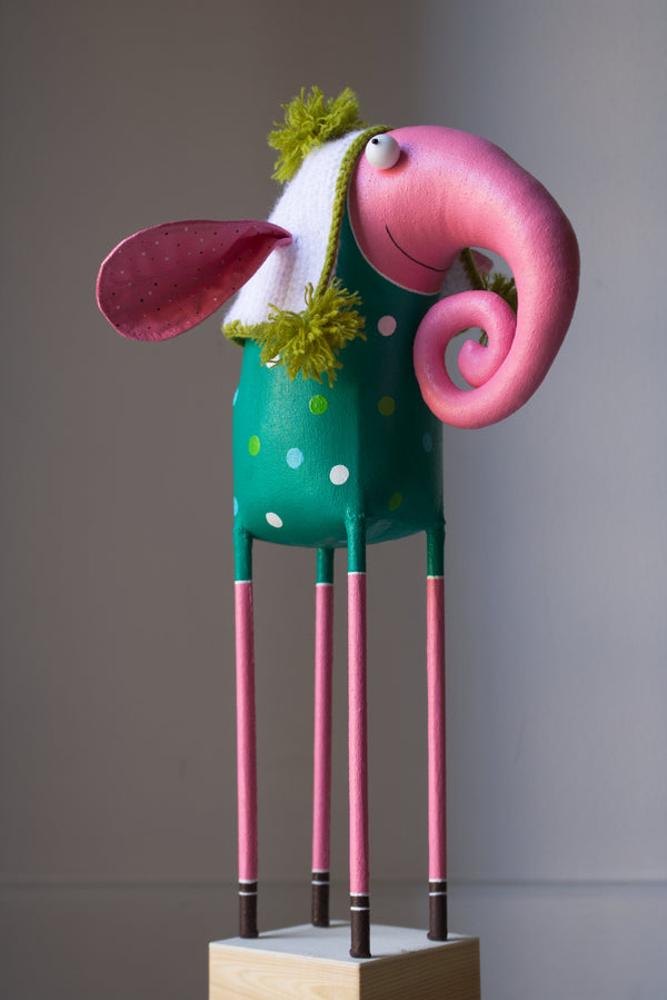Handmade Elephant in the Knitted Hat Interior Sculpture - Image 2