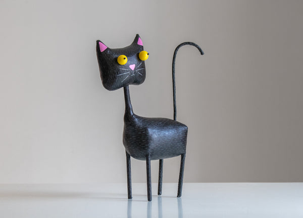 Handmade Lucky Cat Black Cat Sculpture - Image 3