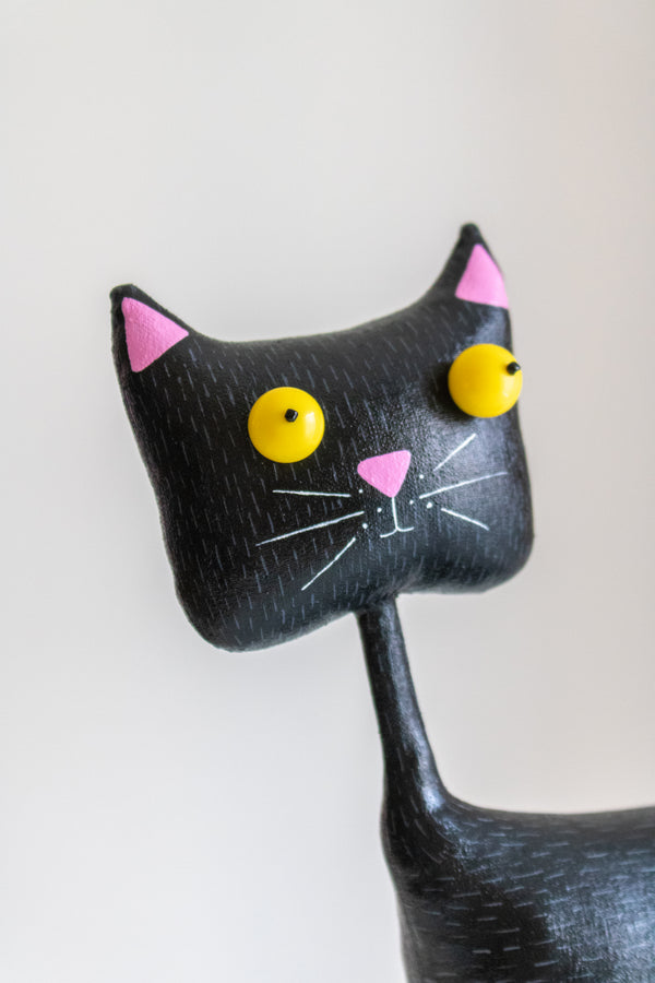 Handmade Lucky Cat Black Cat Sculpture - Image 4