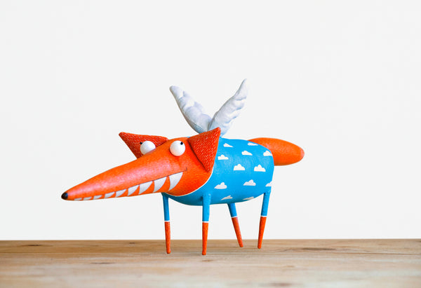 Handmade Fox with Wings Interior Sculpture