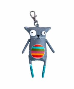 Handmade Gray Cat with Rainbow Belly Keychain