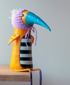 Handmade Yellow Bird in the Knitted Hat
