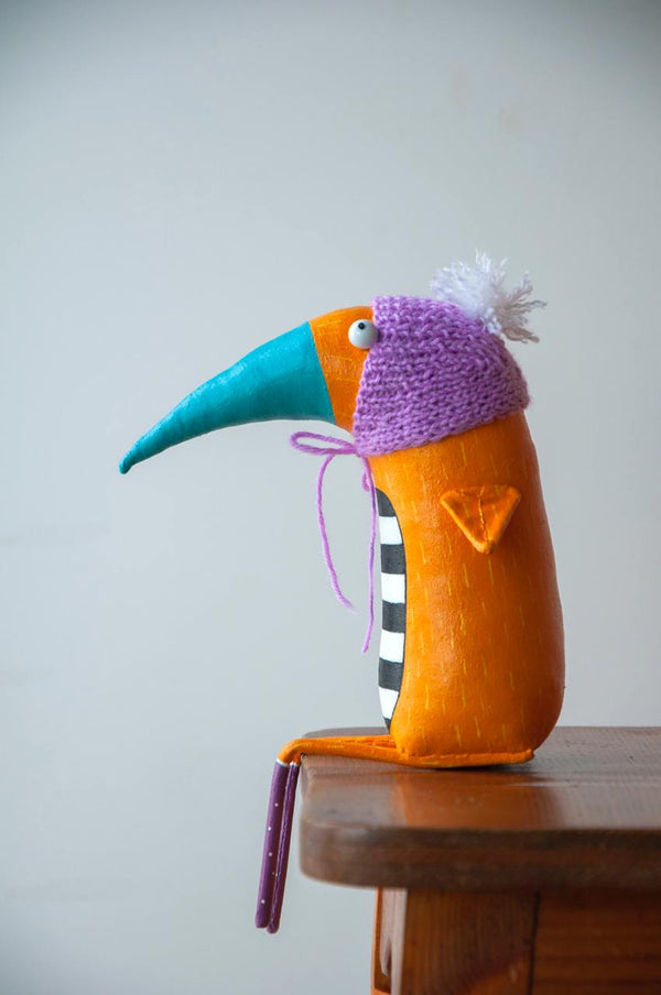 Handmade Yellow Bird in the Knitted Hat - Image 3