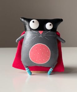 Handmade Black Fat Cat Brooch