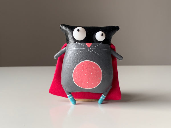 Handmade Black Fat Cat Brooch