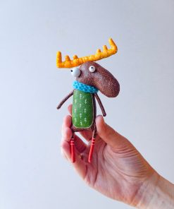 Handmade Winter Moose Large Unique Brooch
