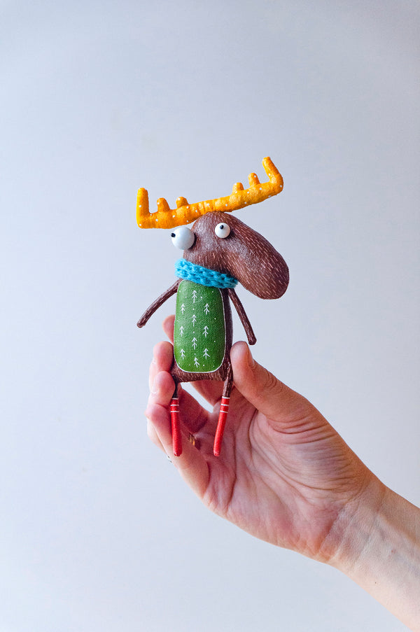 Handmade Winter Moose Large Unique Brooch